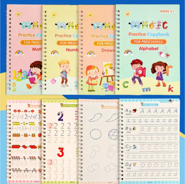 4-Pack Children's Magic Practice Copybooks Set with Pen and Refills