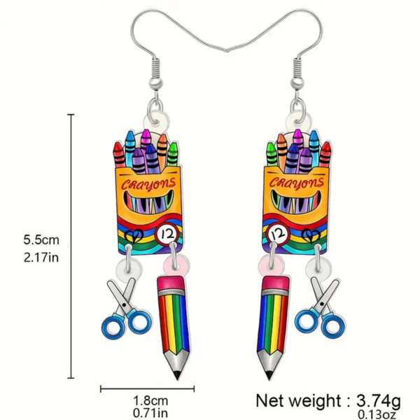 Quirky Crayons & Scissors Art Tool Dangle Earrings - Image 3